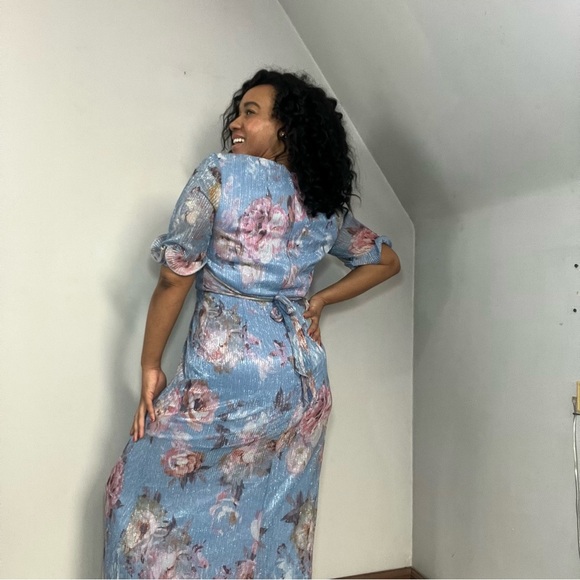 Adrianna Papell blue floral evening gown cocktail formal dress MOB black tie 12 - Picture 4 of 15